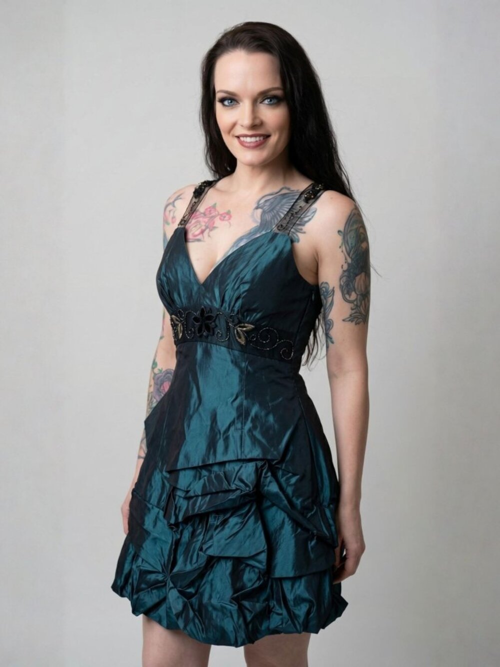 Jessica McClintock ✦ Teal Cocktail Dress ✦ Embroidered Mesh Back Layered Style 2